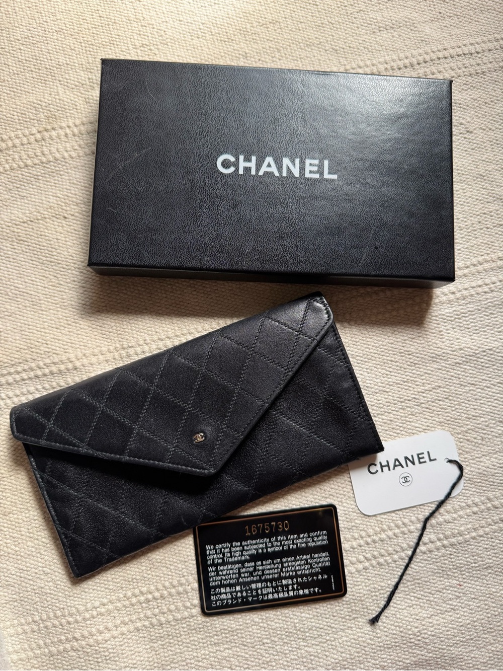 CHANEL Black Quilted Leather Envelope Card Wallet